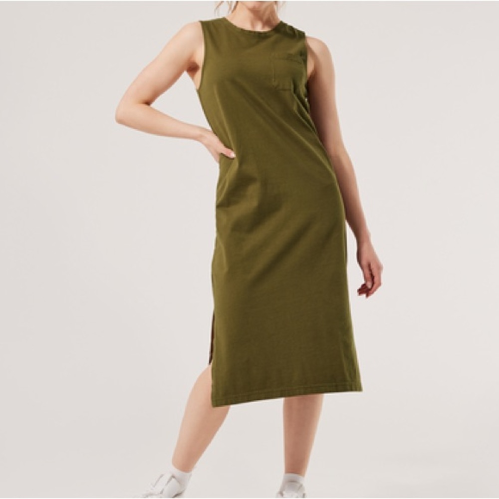 PACT Organic Cotton Army Green Vintage Pocket Midi Dress Size XS NWT